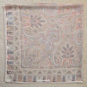 NWOT Altea Wool & Silk Large Square Scarf Muted Grey and Pink Hand-Stitched Hem